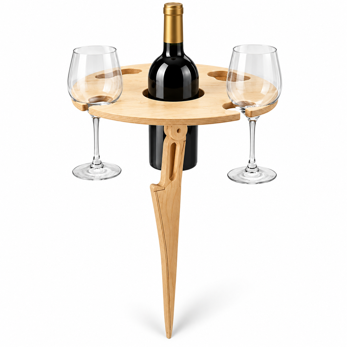 Mesa Plegable de Madera para Vino y Picnic con Soporte Copas
