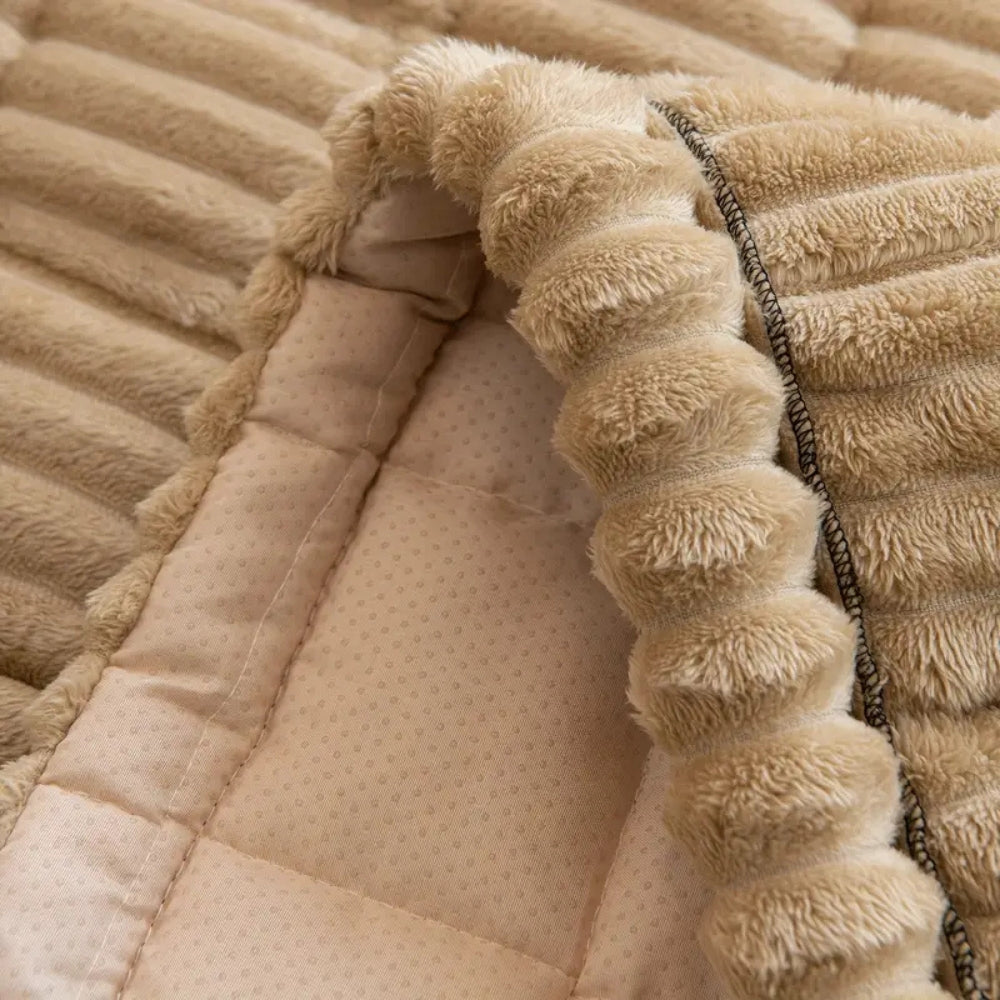 Funda de Sofá de Felpa con Bordes Plisados Suave y Cálida