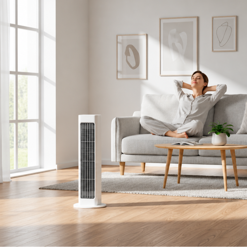 Ventilador de Torre Portátil Oscilante Elegante y Eficiente