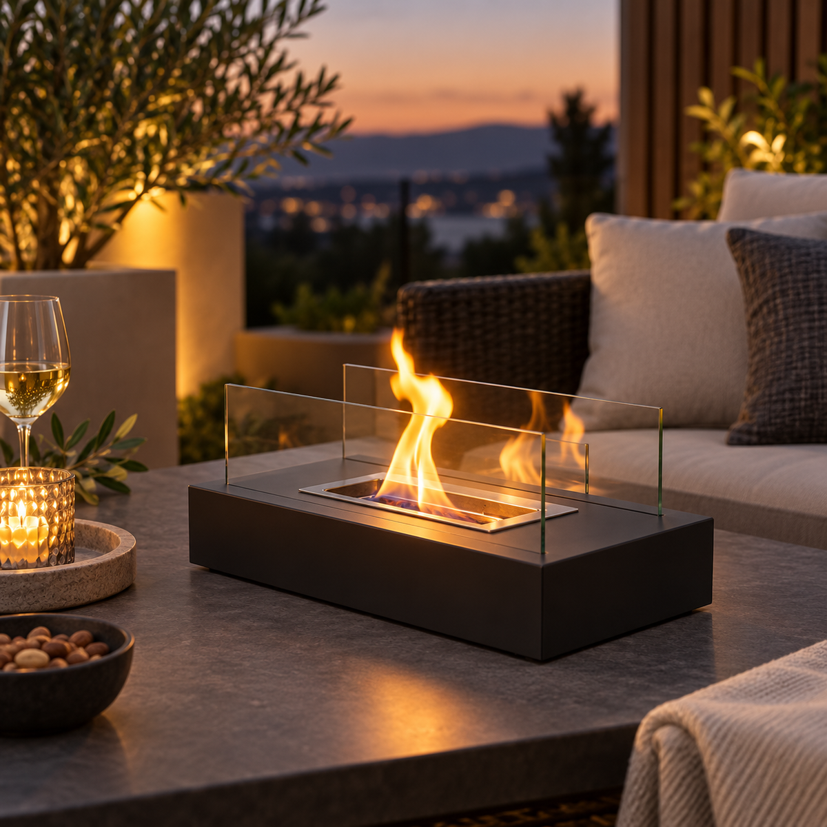 Chimenea de Mesa Portátil con Llama Real y Cristal Templado