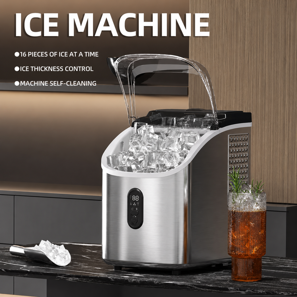 Máquina de Hielo Autolimpiable de Encimera, 3 Modelos