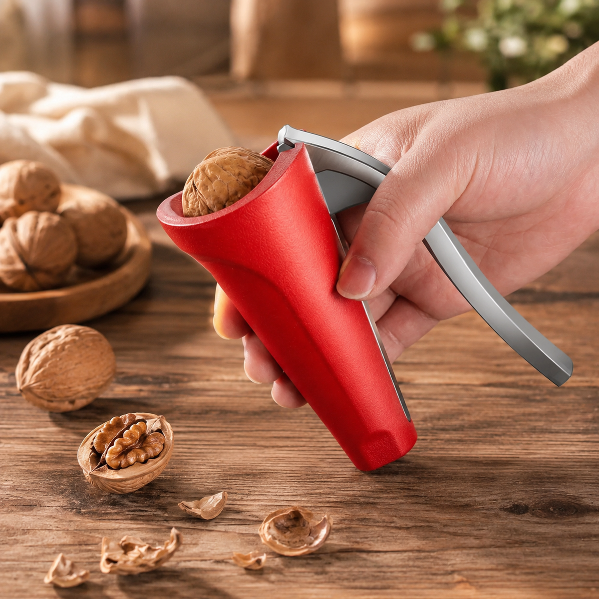 Cascanueces Ergonómico de Cocina Resistente, Rojo o Negro
