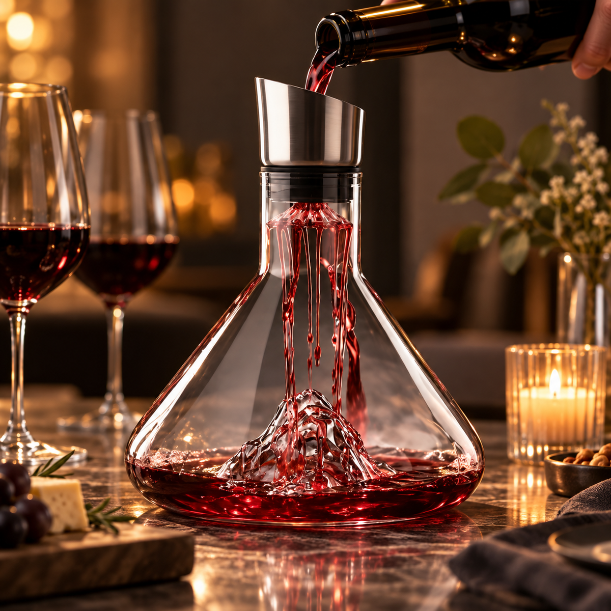 Decantador de Vino de Vidrio con Diseño de Montaña y Pico