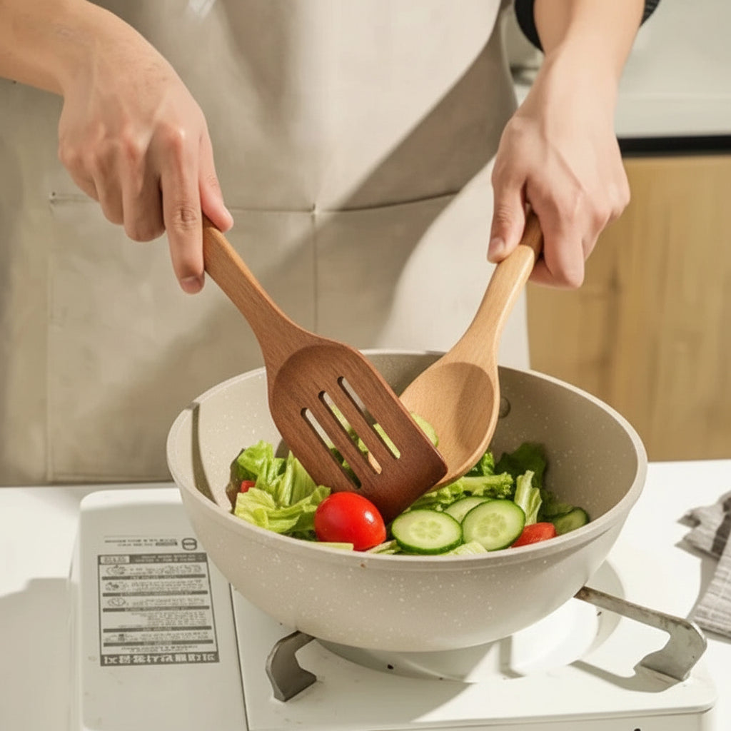 Juego de Utensilios de Cocina de Madera que No Rayan Ollas