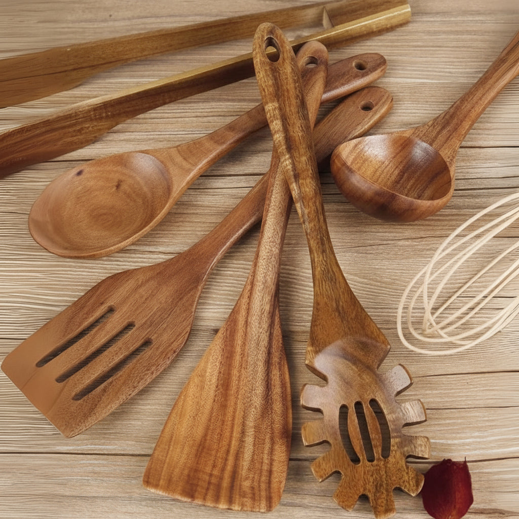 Juego de Utensilios de Cocina de Madera que No Rayan Ollas