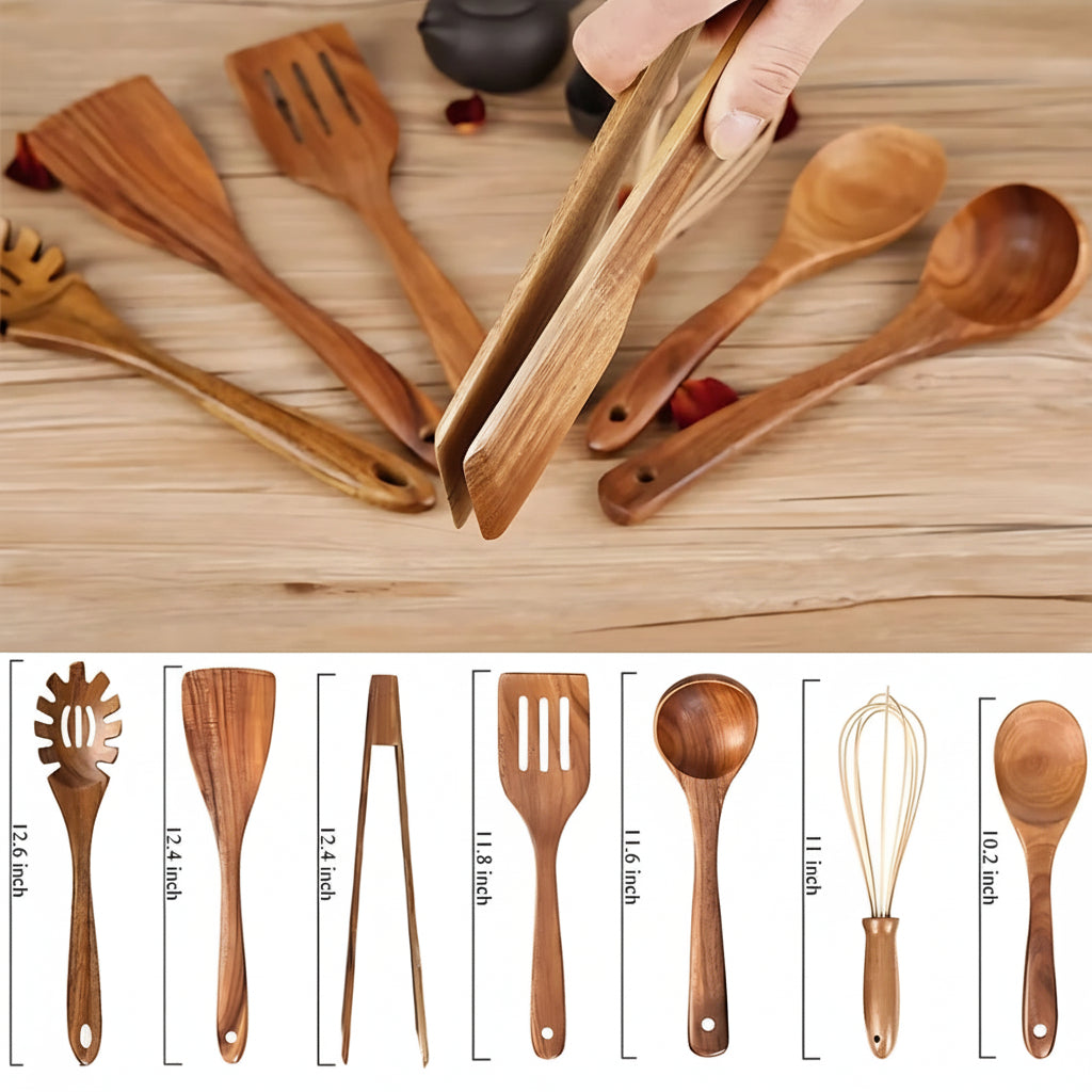 Juego de Utensilios de Cocina de Madera que No Rayan Ollas