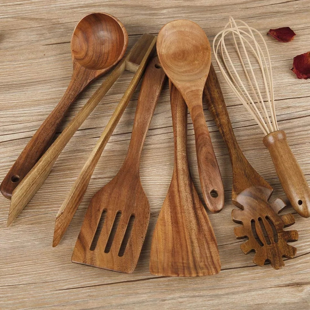 Juego de Utensilios de Cocina de Madera que No Rayan Ollas