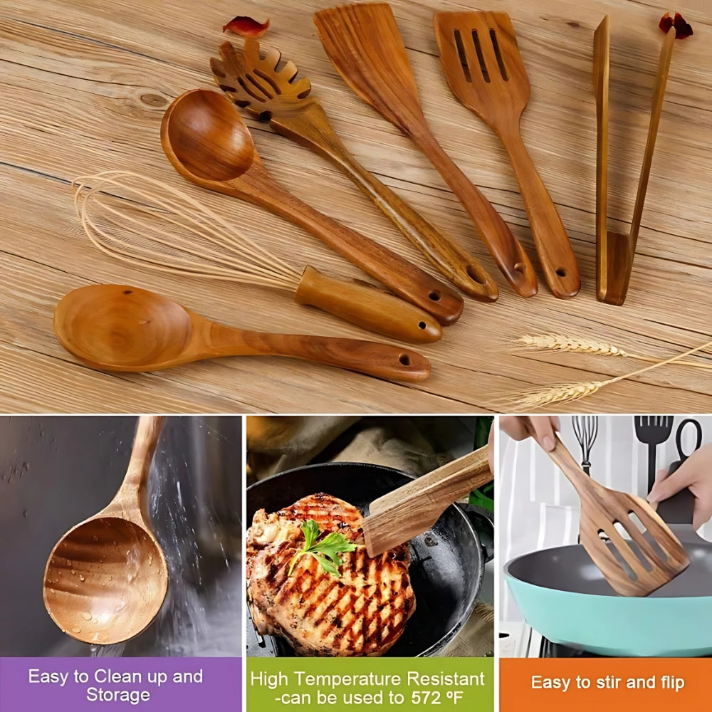 Juego de Utensilios de Cocina de Madera que No Rayan Ollas