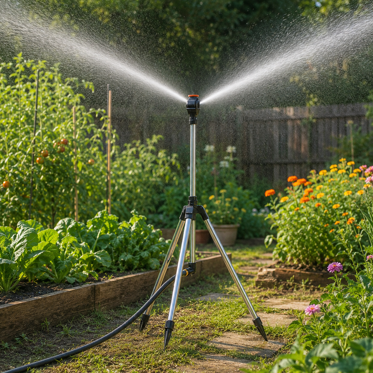 Aspersor de Jardín con Trípode de Altura Ajustable 360°