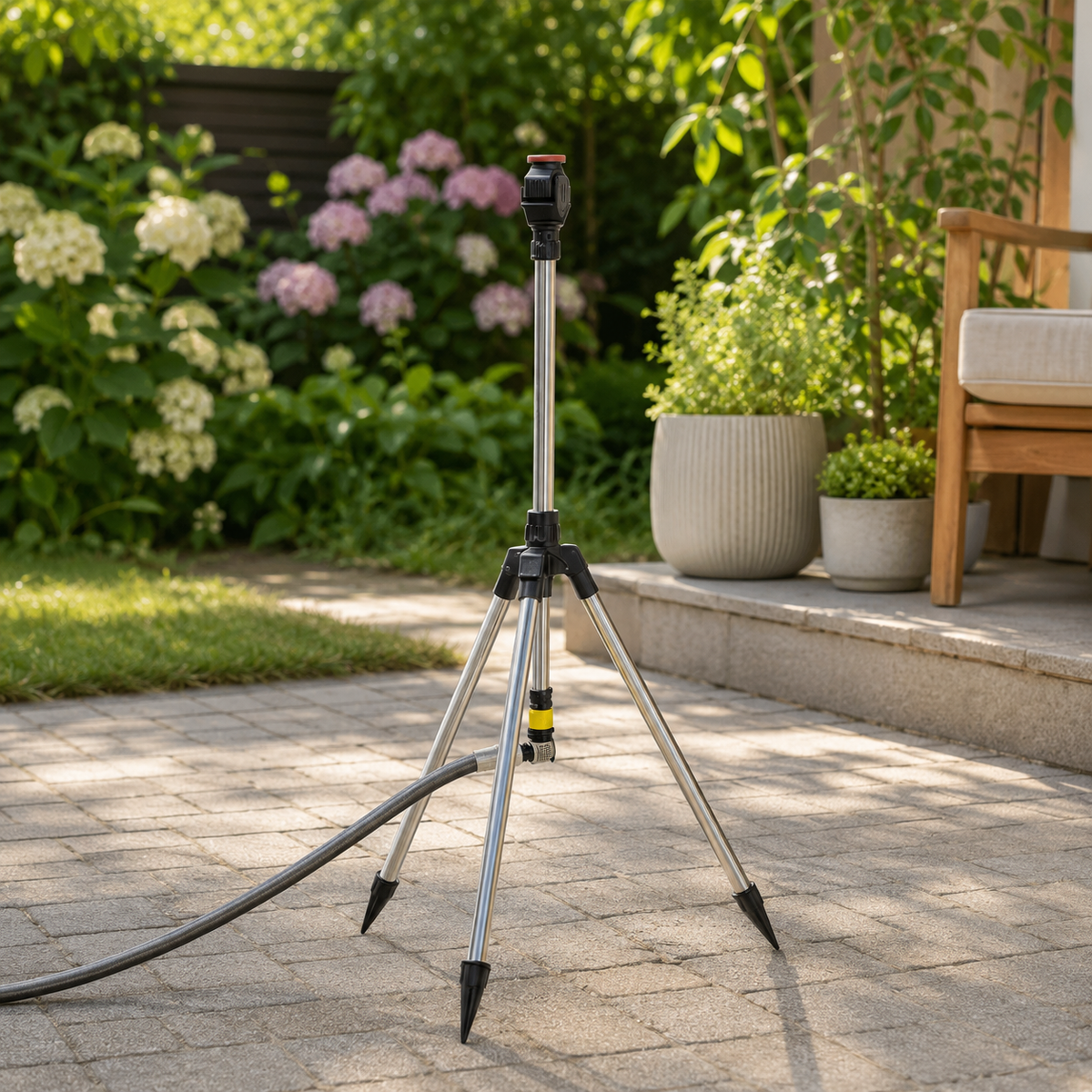 Aspersor de Jardín con Trípode de Altura Ajustable 360°