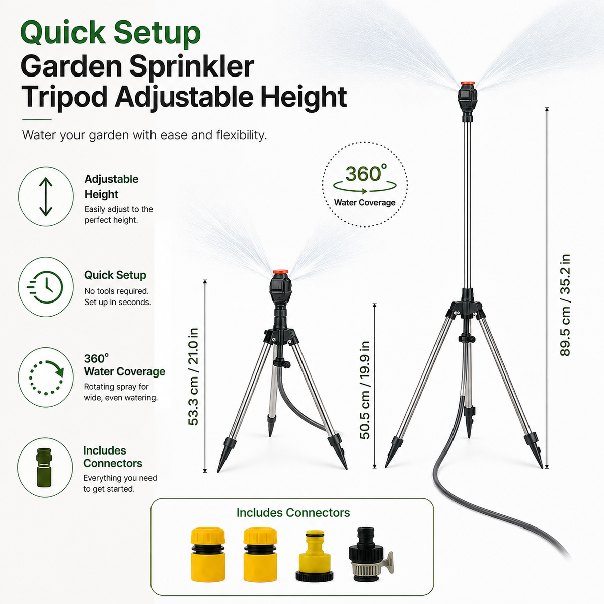 Aspersor de Jardín con Trípode de Altura Ajustable 360°