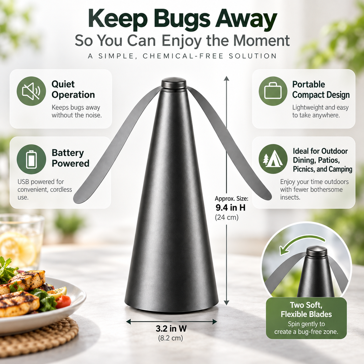 Ventilador Antimosquitos Portátil Silencioso para Exterior