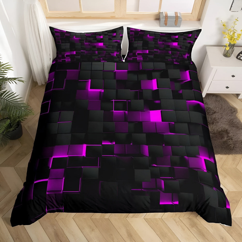Funda Nórdica con Cuadrícula 3D de Neón para Dormitorio