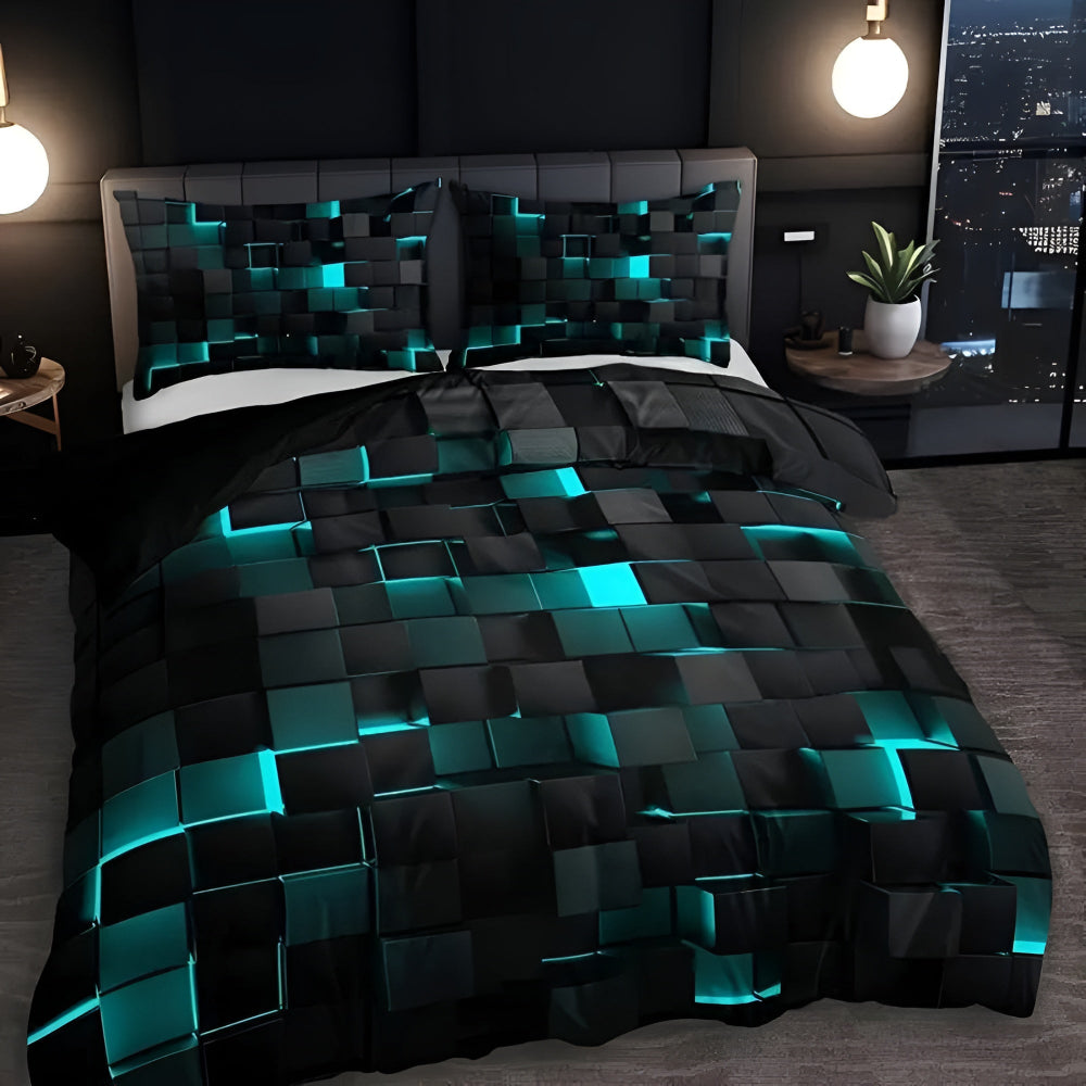 Funda Nórdica con Cuadrícula 3D de Neón para Dormitorio