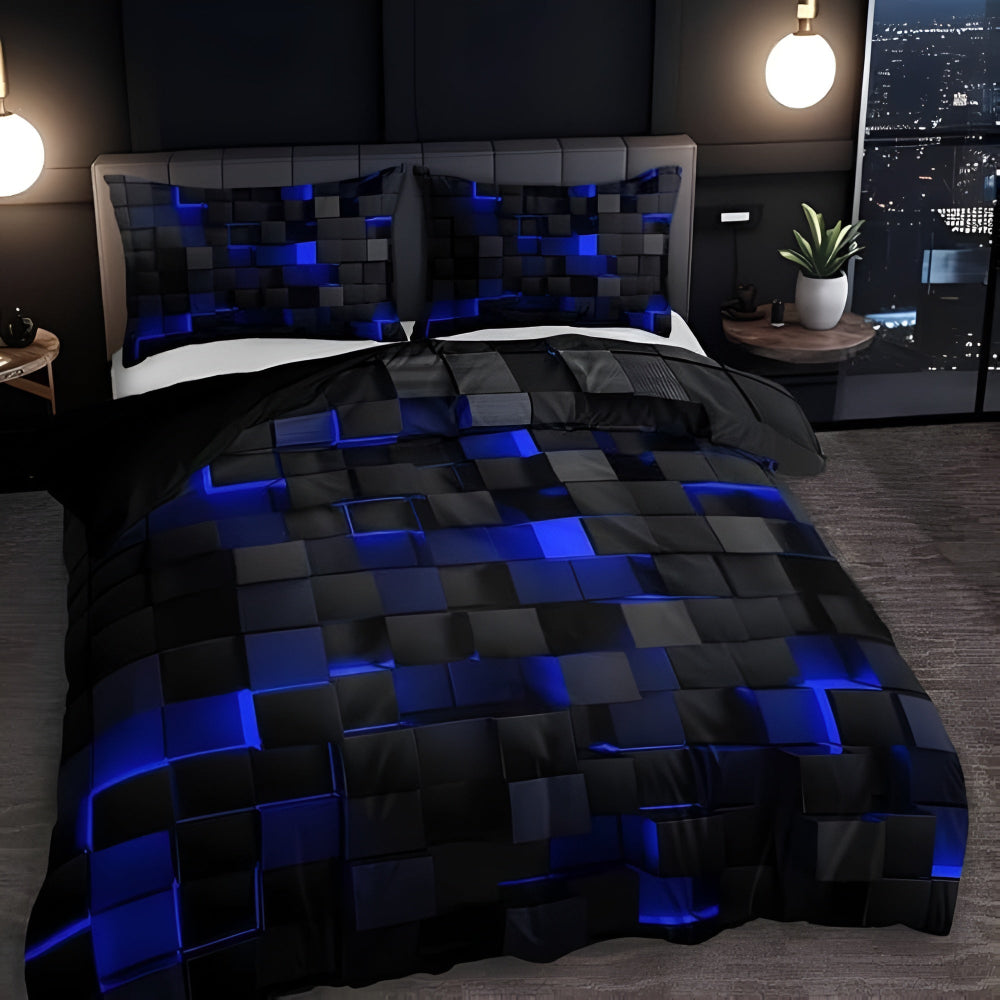 Funda Nórdica con Cuadrícula 3D de Neón para Dormitorio