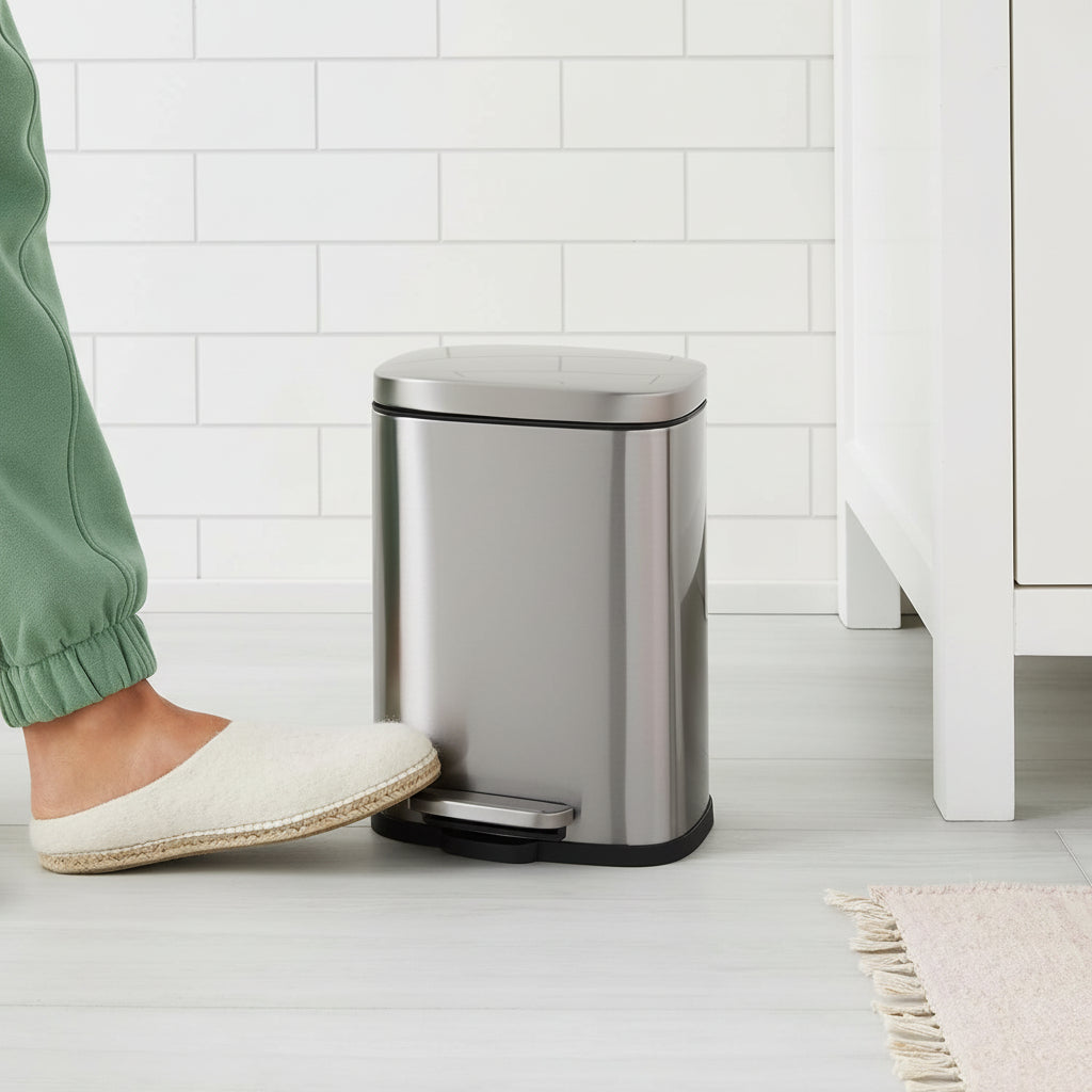 Cubo de Basura Pequeño de Acero para Baño con Pedal Suave
