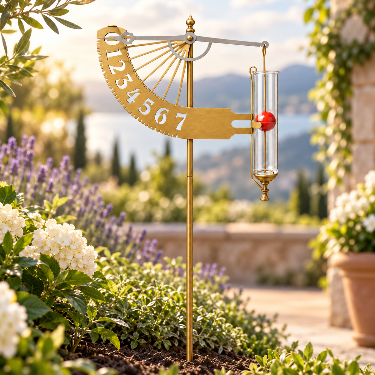 Pluviómetro Decorativo de Acero con Estaca para Jardín