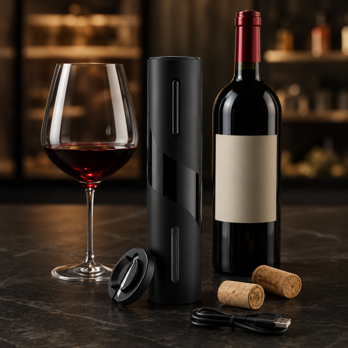 Sacacorchos Eléctrico Recargable con Cortacápsulas de Vino