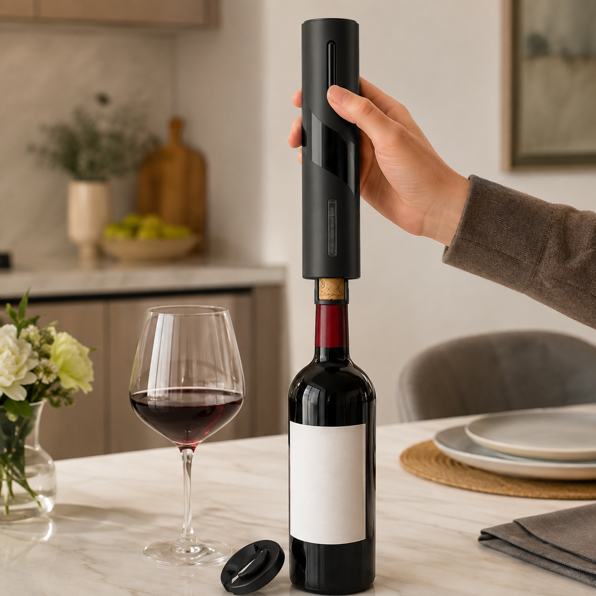 Sacacorchos Eléctrico Recargable con Cortacápsulas de Vino