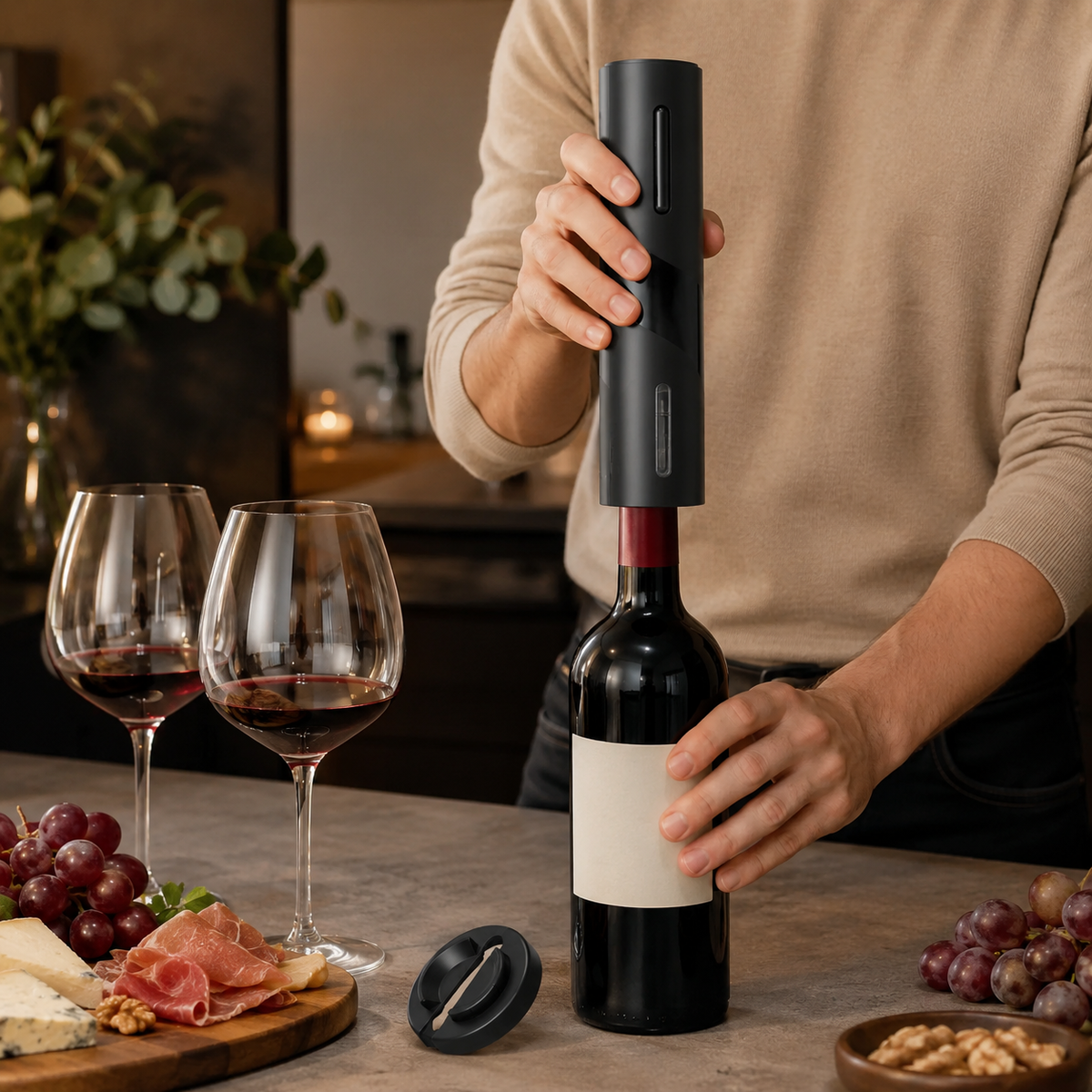 Sacacorchos Eléctrico Recargable con Cortacápsulas de Vino