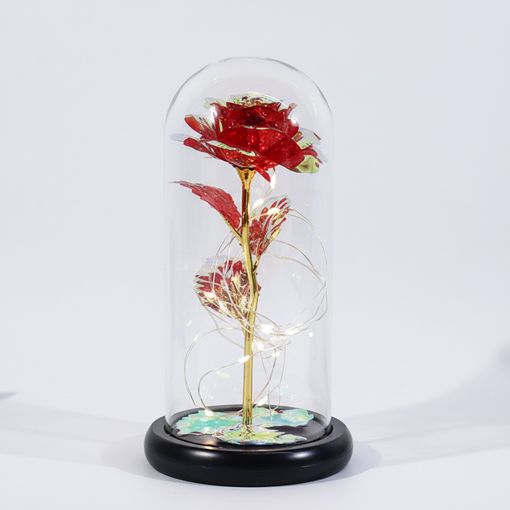 Rosa Decorativa en Cúpula de Cristal con Luces LED