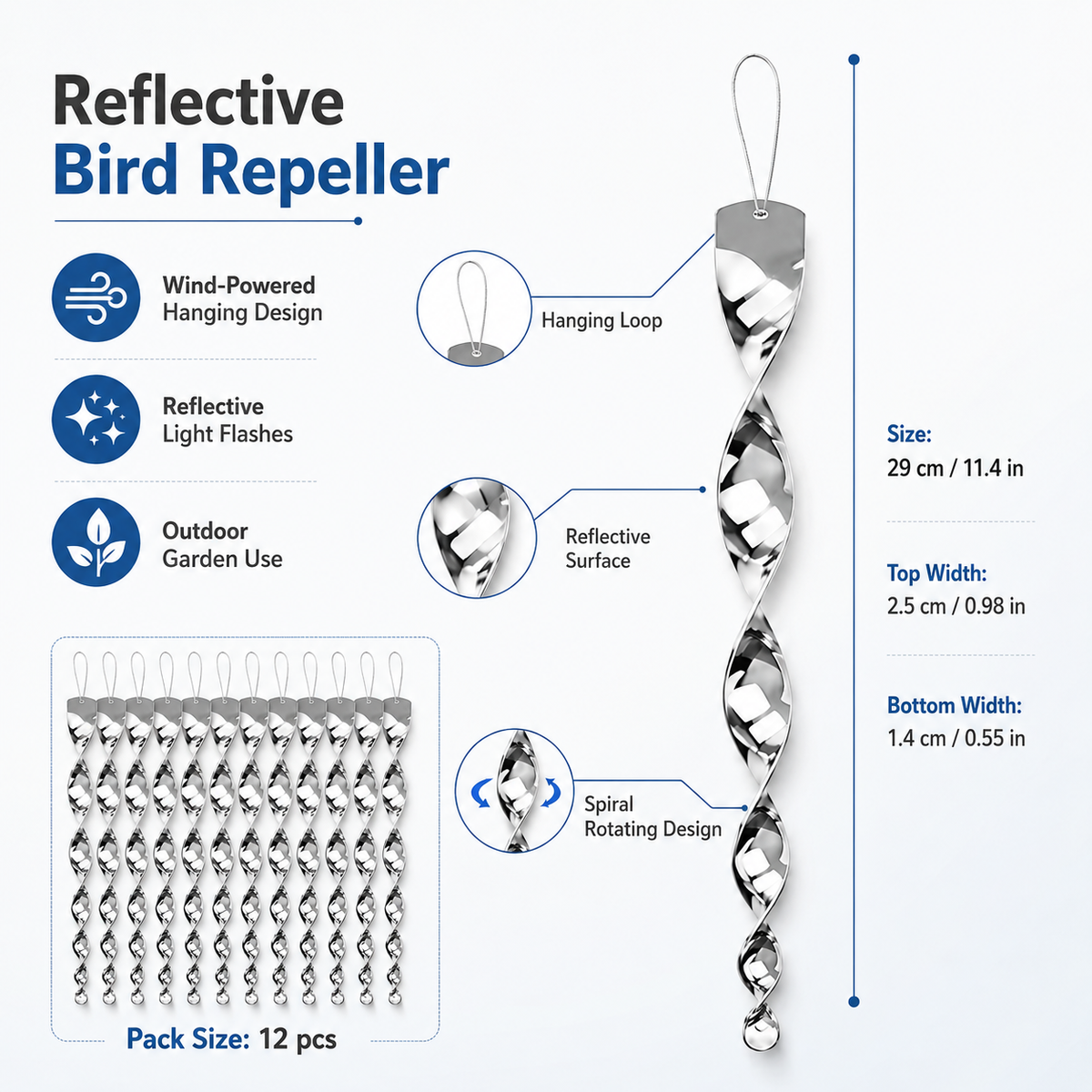 Ahuyentador de Pájaros Reflectante Colgante, Gira con Viento