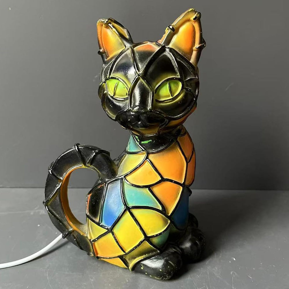 Lámpara de Mesa Gato de Resina Estilo Tiffany Luz Cálida