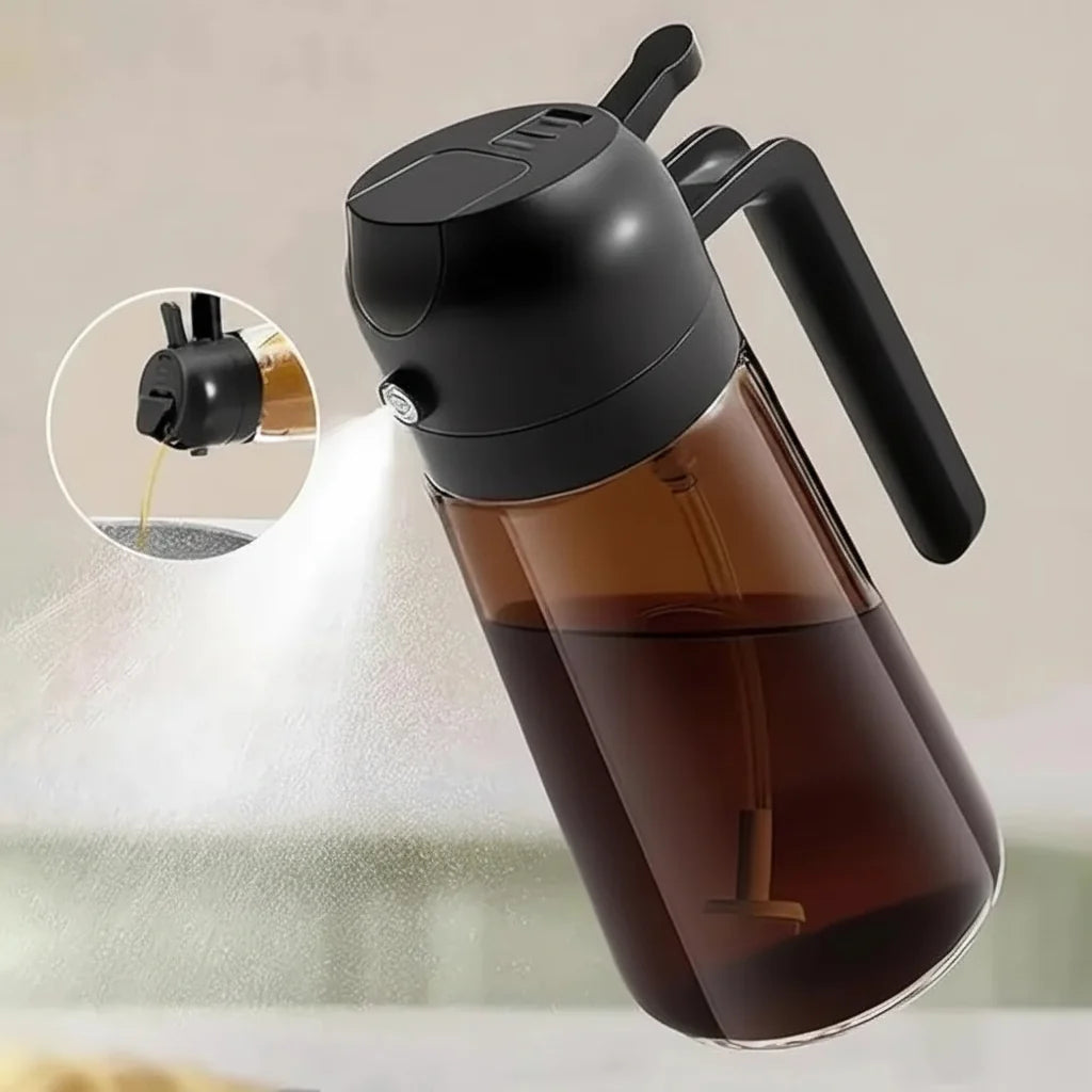 Aceitera de Vidrio con Pulverizador y Dosificador 2 en 1