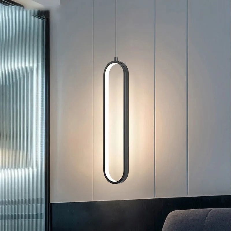 Lámpara Colgante LED Minimalista Ovalada Dorada o Negra