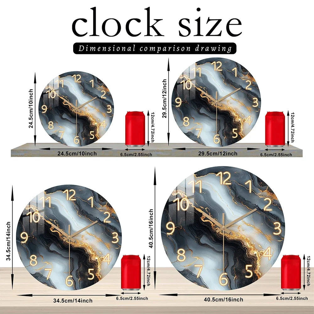 Reloj de Pared Efecto Mármol Azul y Dorado Silencioso