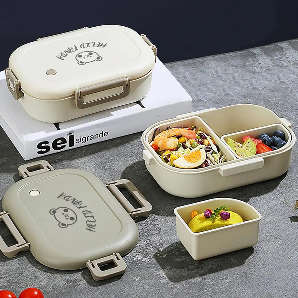 FreshMate Fiambrera Bento Antifugas con 3 Compartimentos