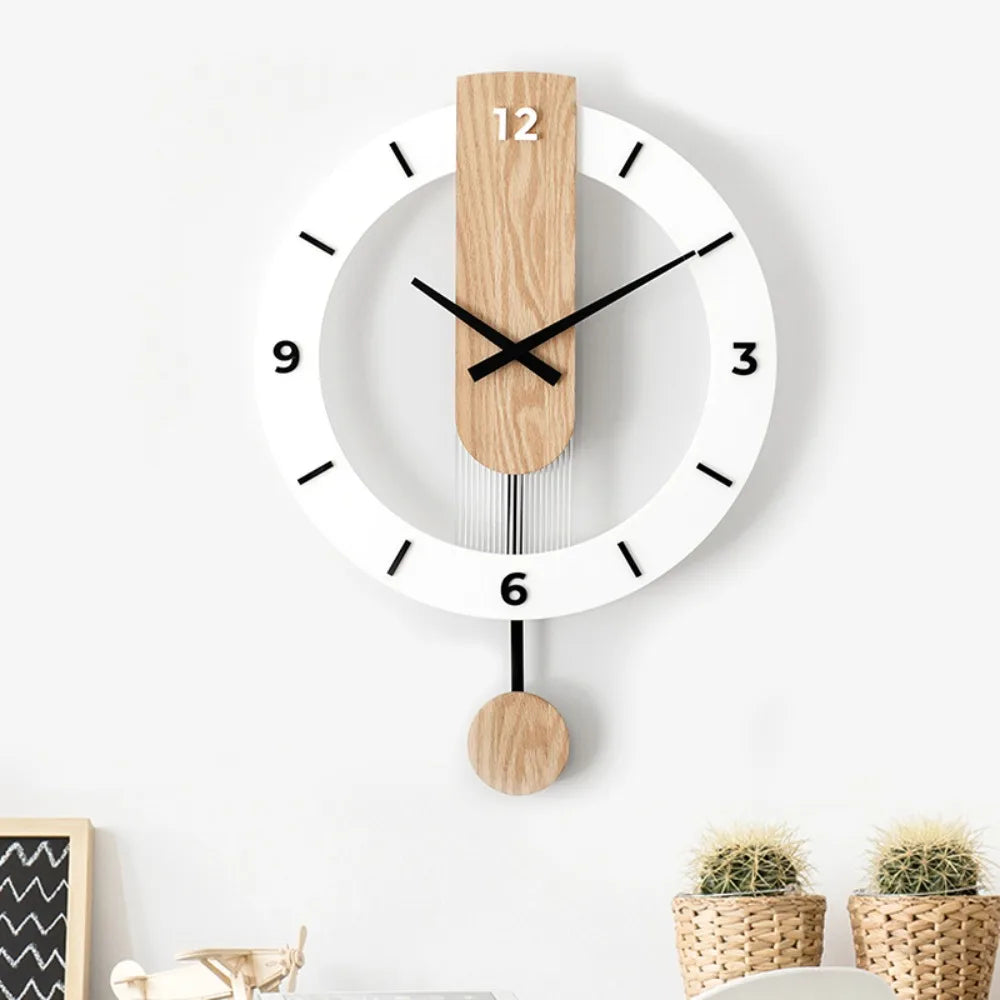 Reloj de Pared con Péndulo Minimalista de Acrílico y Madera