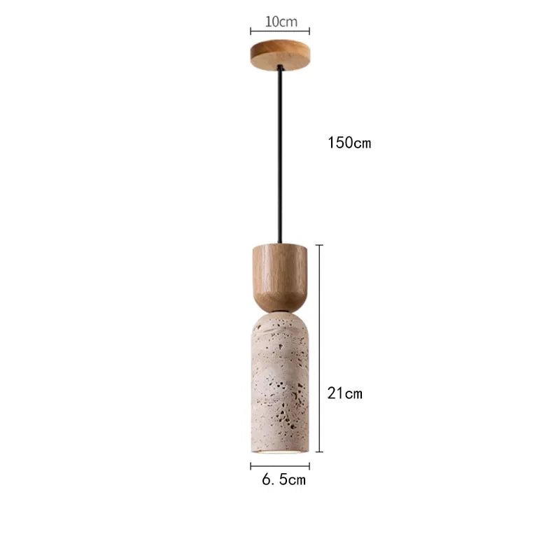 Lámpara Colgante Wabi-Sabi de Travertino y Madera Japonesa
