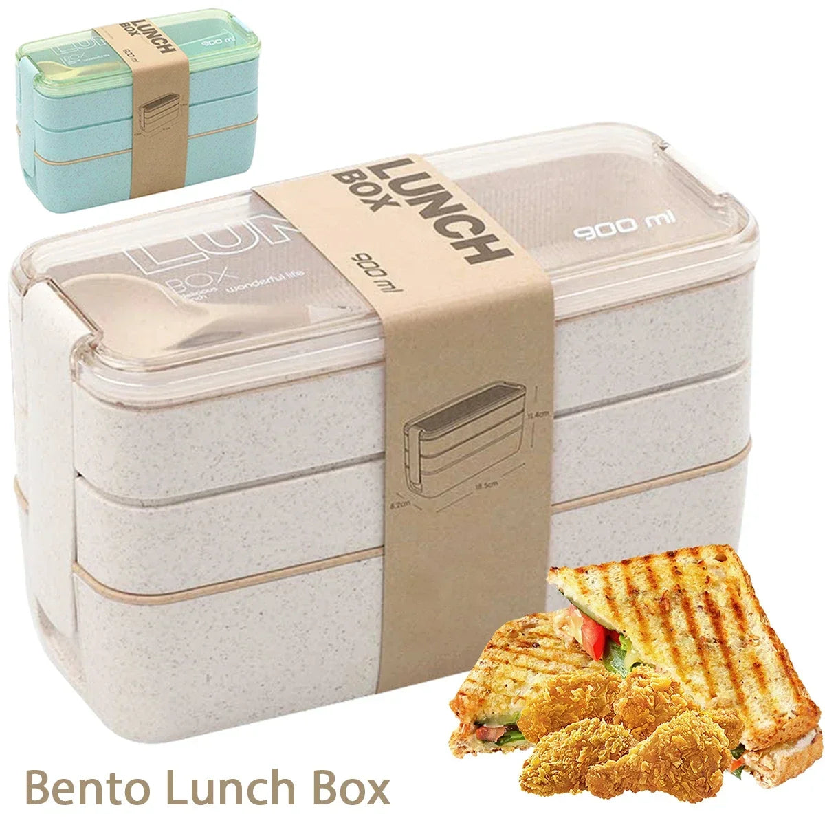 EcoStack Fiambrera Bento de 3 Pisos de Paja de Trigo 900 ml
