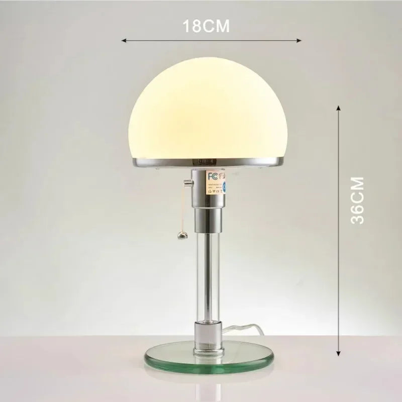 Lámpara de Mesa Wilhelm Bauhaus de Vidrio Esmerilado y Cromo