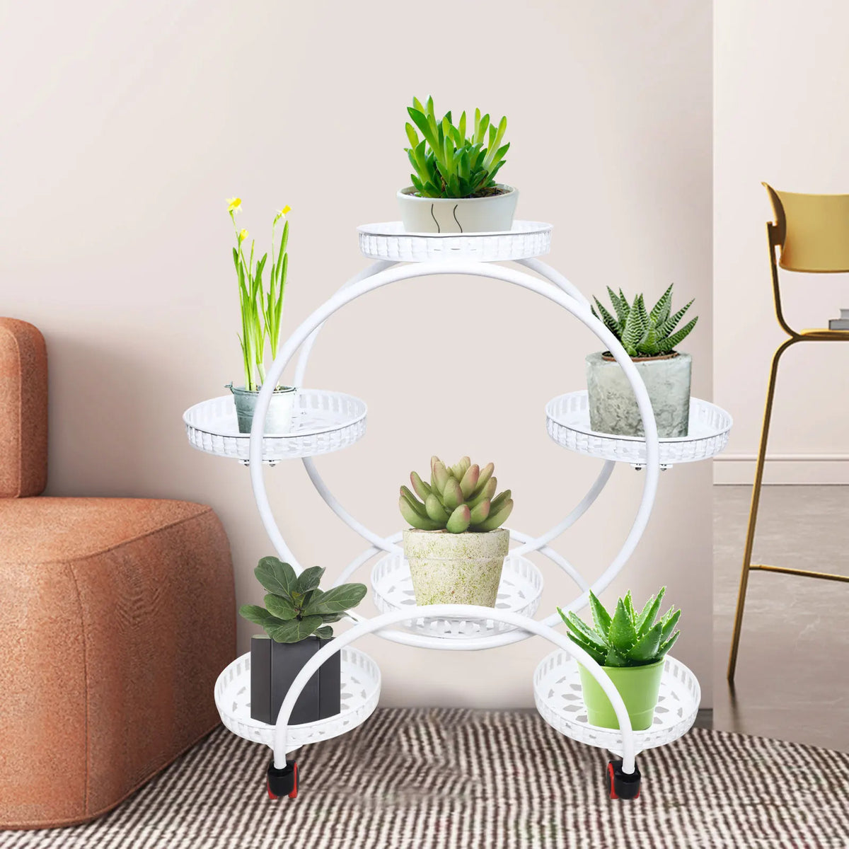 Soporte para Plantas de Metal con Ruedas de 6 Niveles