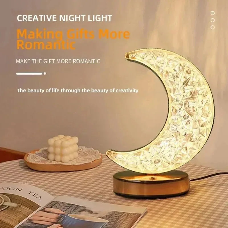 Stellora Lámpara Nocturna de Cristal 3D Recargable Táctil