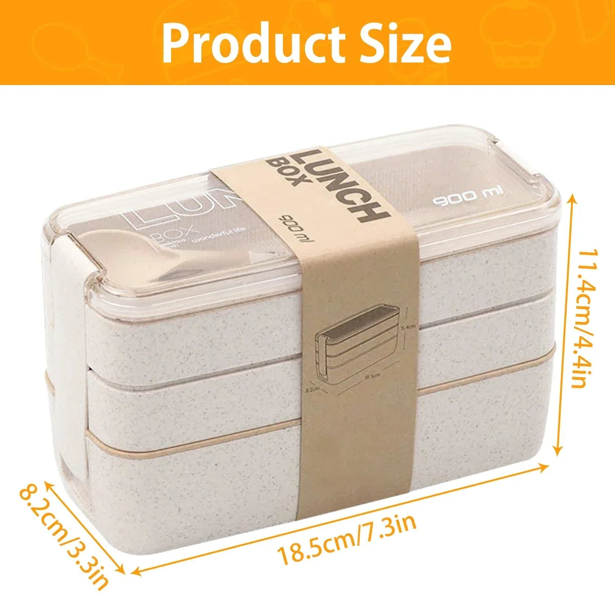 EcoStack Fiambrera Bento de 3 Pisos de Paja de Trigo 900 ml