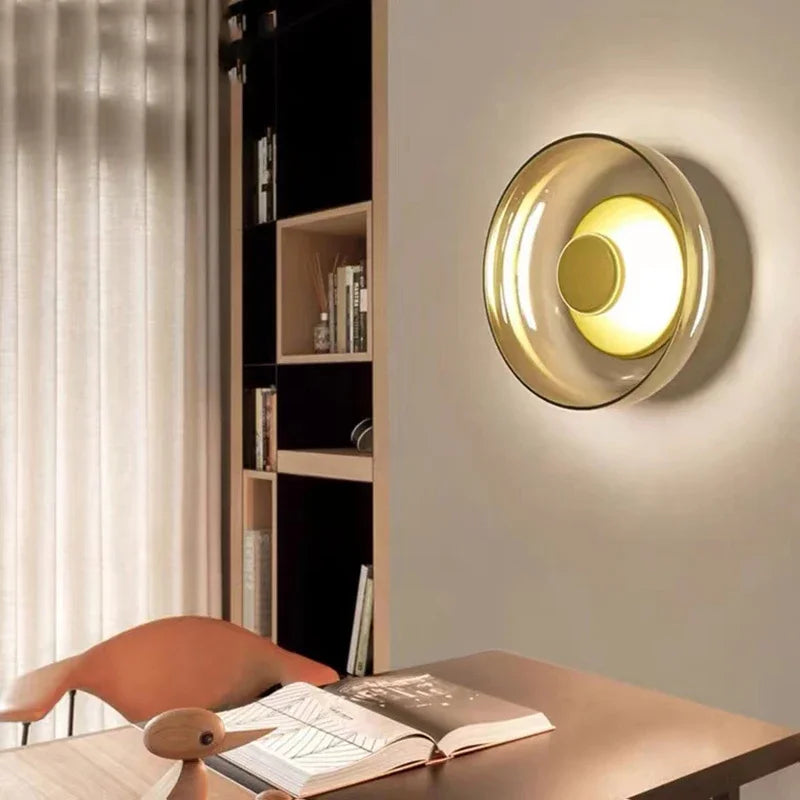 Aplique de Pared LED Nordic Glass Redondo de Vidrio Ámbar