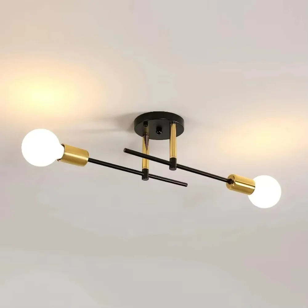 Plafón de Techo Moderno de 2 Luces Negro y Dorado, 60 cm