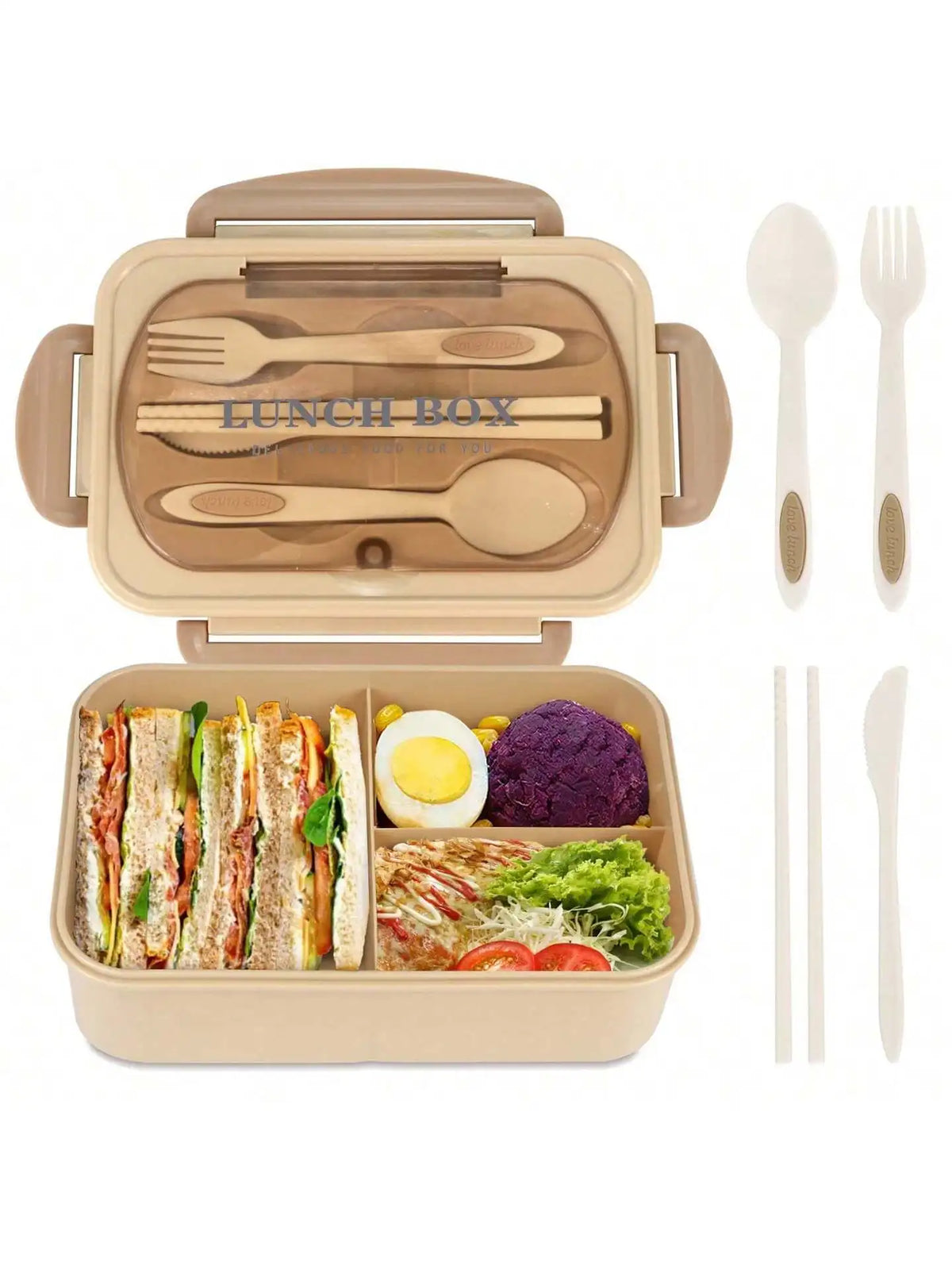 MealMate Fiambrera Bento 1200 ml con Cubiertos, 4 Huecos