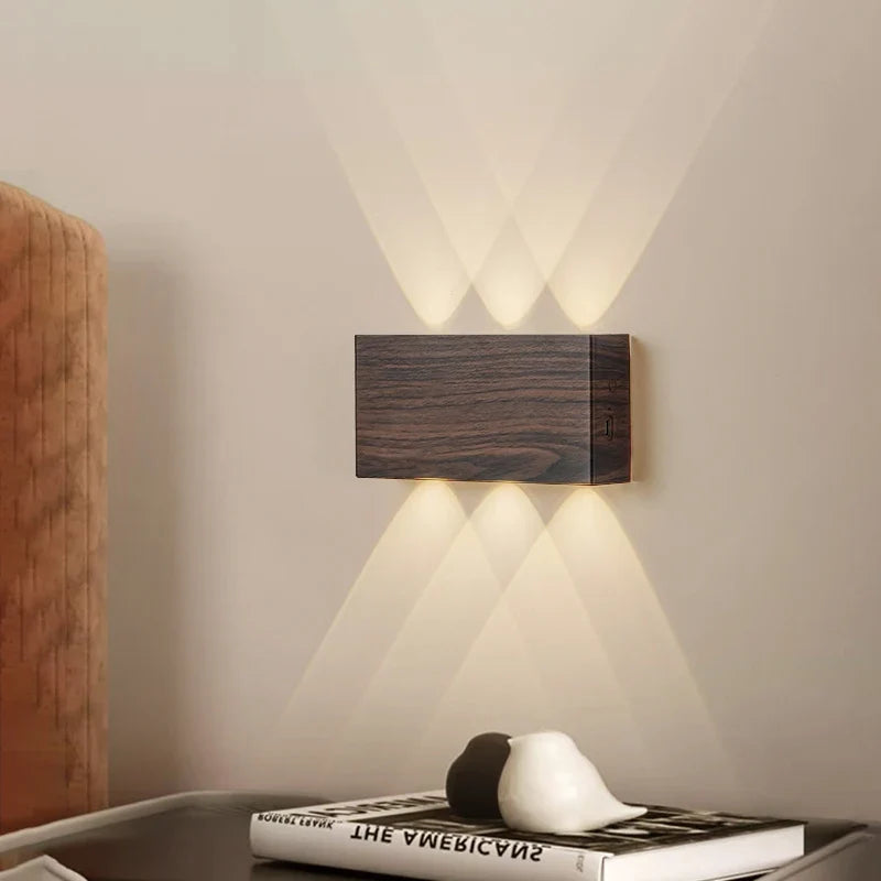 Aplique Recargable LumiBlock Efecto Madera Sin Cables
