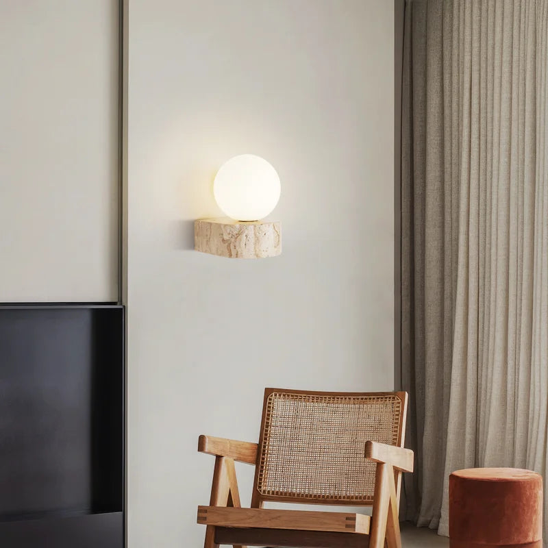 Aplique de Pared LED de Travertino Estilo Japonés Moderno