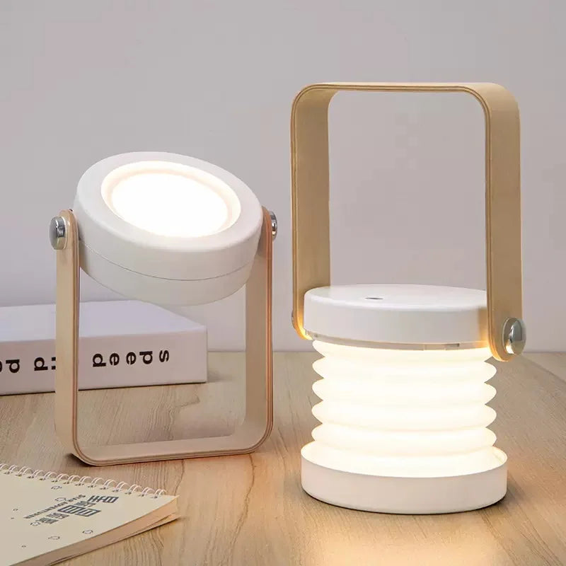 Farol Portátil Recargable con Asa de Madera y Pantalla