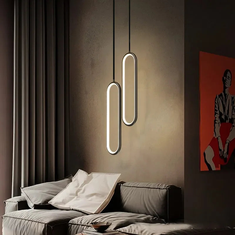 Lámpara Colgante LED Minimalista Ovalada Dorada o Negra
