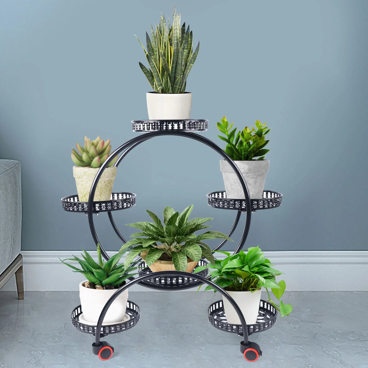 Soporte para Plantas de Metal con Ruedas de 6 Niveles