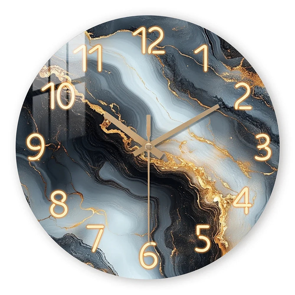 Reloj de Pared Efecto Mármol Azul y Dorado Silencioso