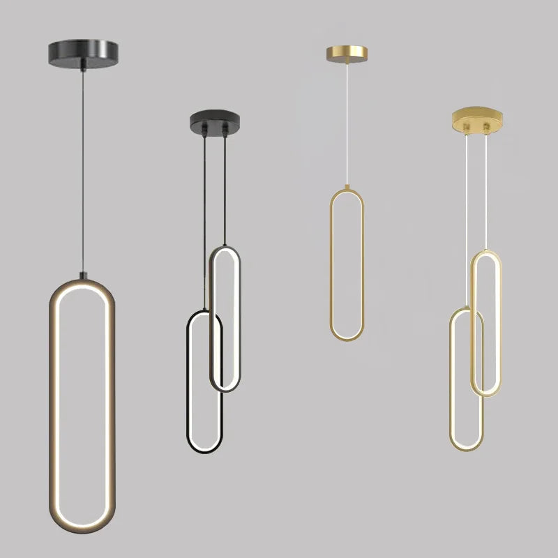 Lámpara Colgante LED Minimalista Ovalada Dorada o Negra