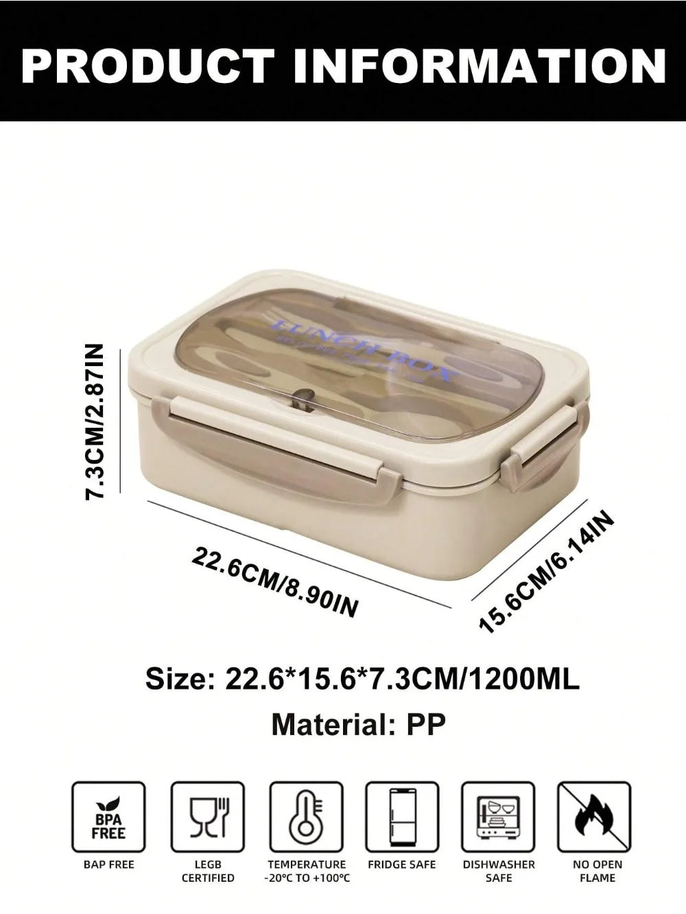 MealMate Fiambrera Bento 1200 ml con Cubiertos, 4 Huecos