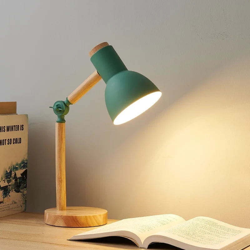 Lámpara de Escritorio de Madera Nórdica Pantalla de Color